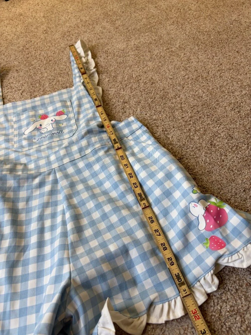 Cinnamoroll Sanrio Gingham Strawberry Ruffle Shortalls Womens XL Kawaii Picnic